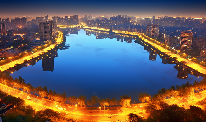 蓝色水池城市夜景建筑群城市摄影都市广告,高清,摄影图,摄影图片,图片大全,摄影图免费下载